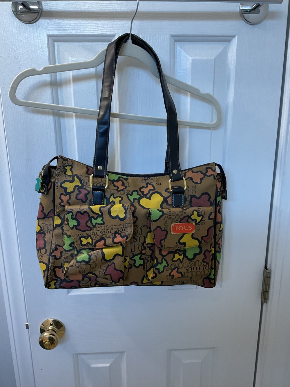 TOUS Multicolor Camouflage Logo Patterned Tote with Black Straps